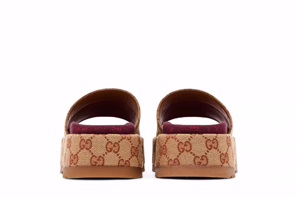 Gucci Women's GG Slide Sandal Monogram - Beige Brick Red, view 7