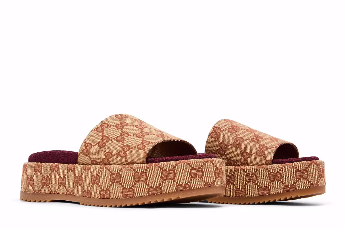Gucci Women's GG Slide Sandal Monogram - Beige Brick Red, view 9