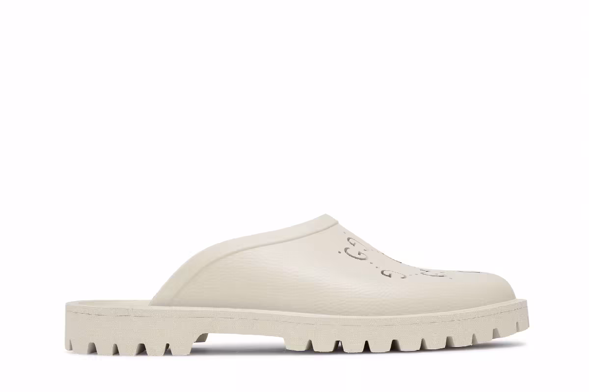 Gucci Slip On Sandal Cut Out Monogram - Mystic White, view 2