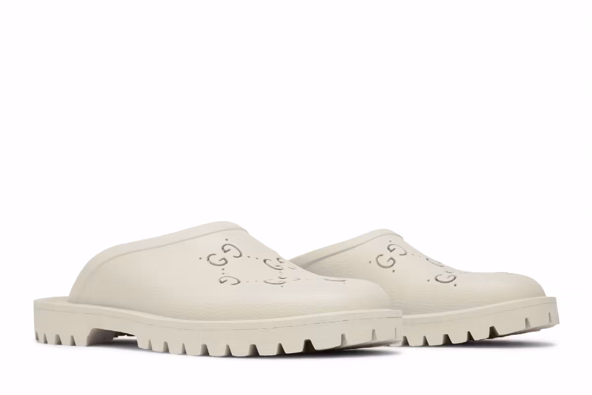 Gucci Slip On Sandal Cut Out Monogram - Mystic White, view 9