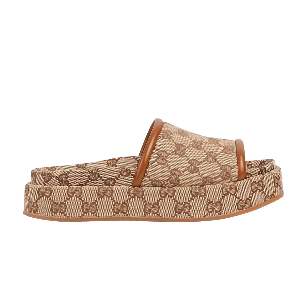 Gucci Women's Platform Sandal GG Canvas - Beige Dark Brown