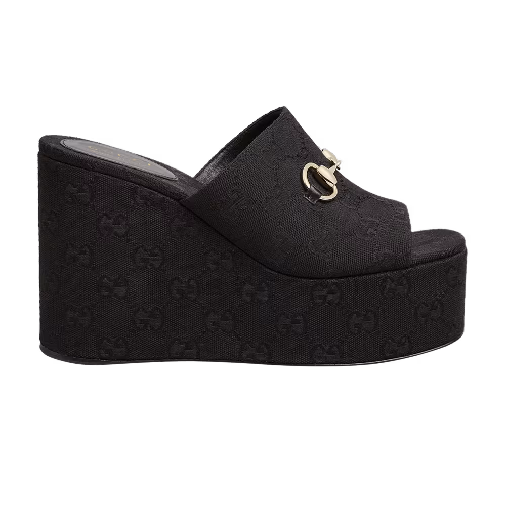Gucci Women's Wedge Horsebit Sandal Black