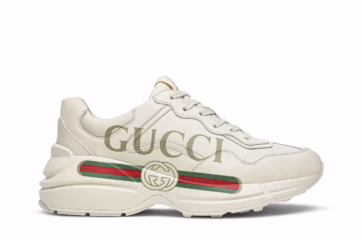 Gucci Women's Rhyton Leather Sneaker Logo, view 2