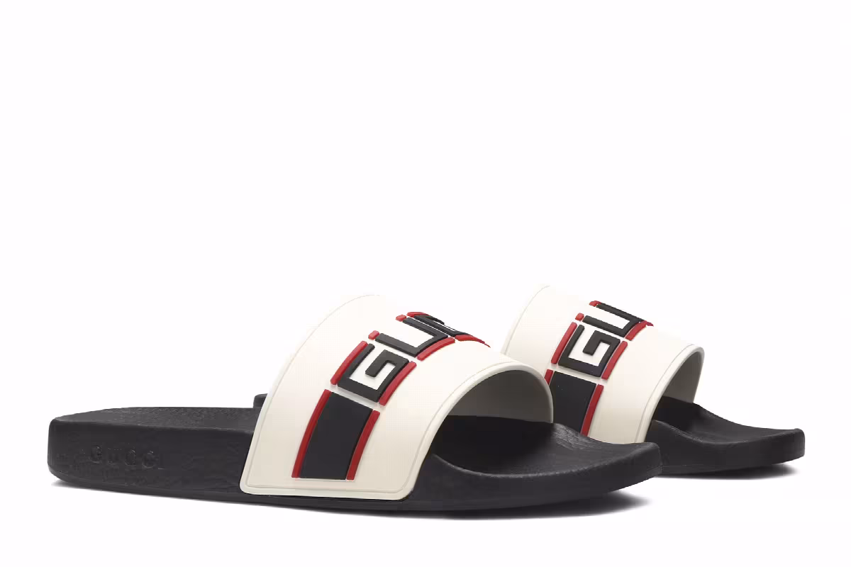 Gucci Stripe Rubber Slide Ecru, view 9