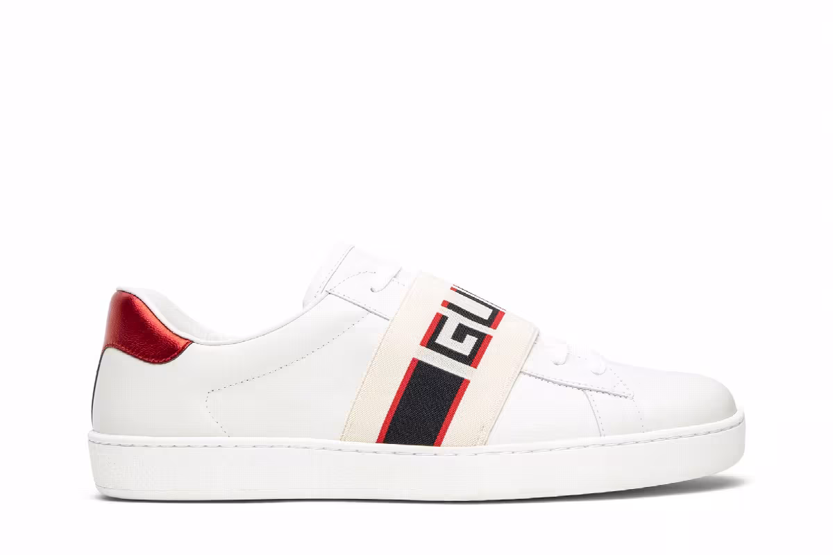 Gucci Stripe Leather Sneaker White Red Black, view 2
