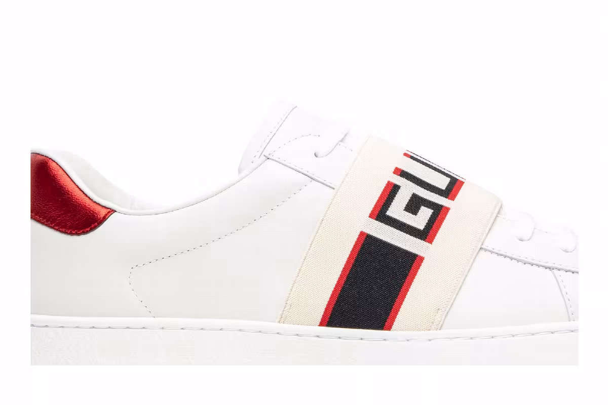 Gucci Stripe Leather Sneaker White Red Black, view 3