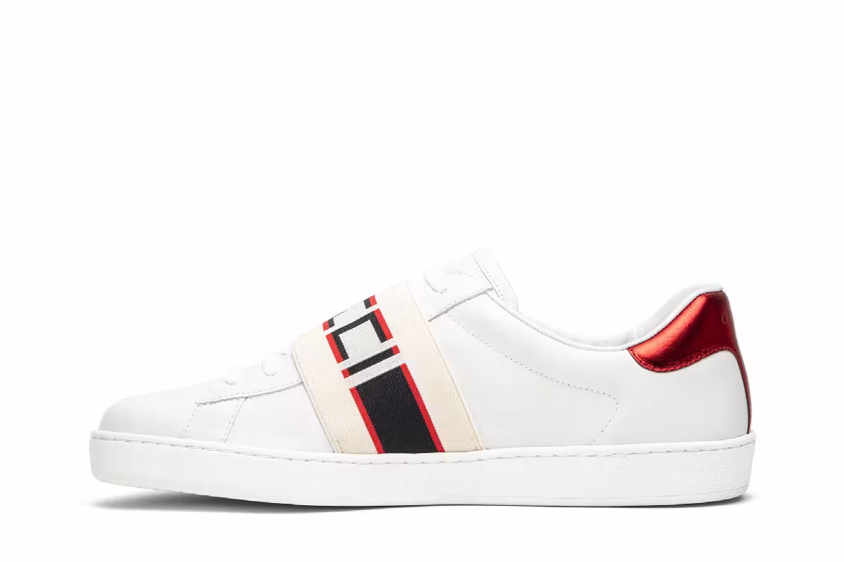 Gucci Stripe Leather Sneaker White Red Black, view 4