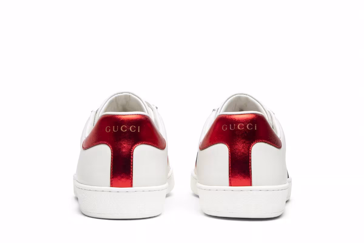 Gucci Stripe Leather Sneaker White Red Black, view 7