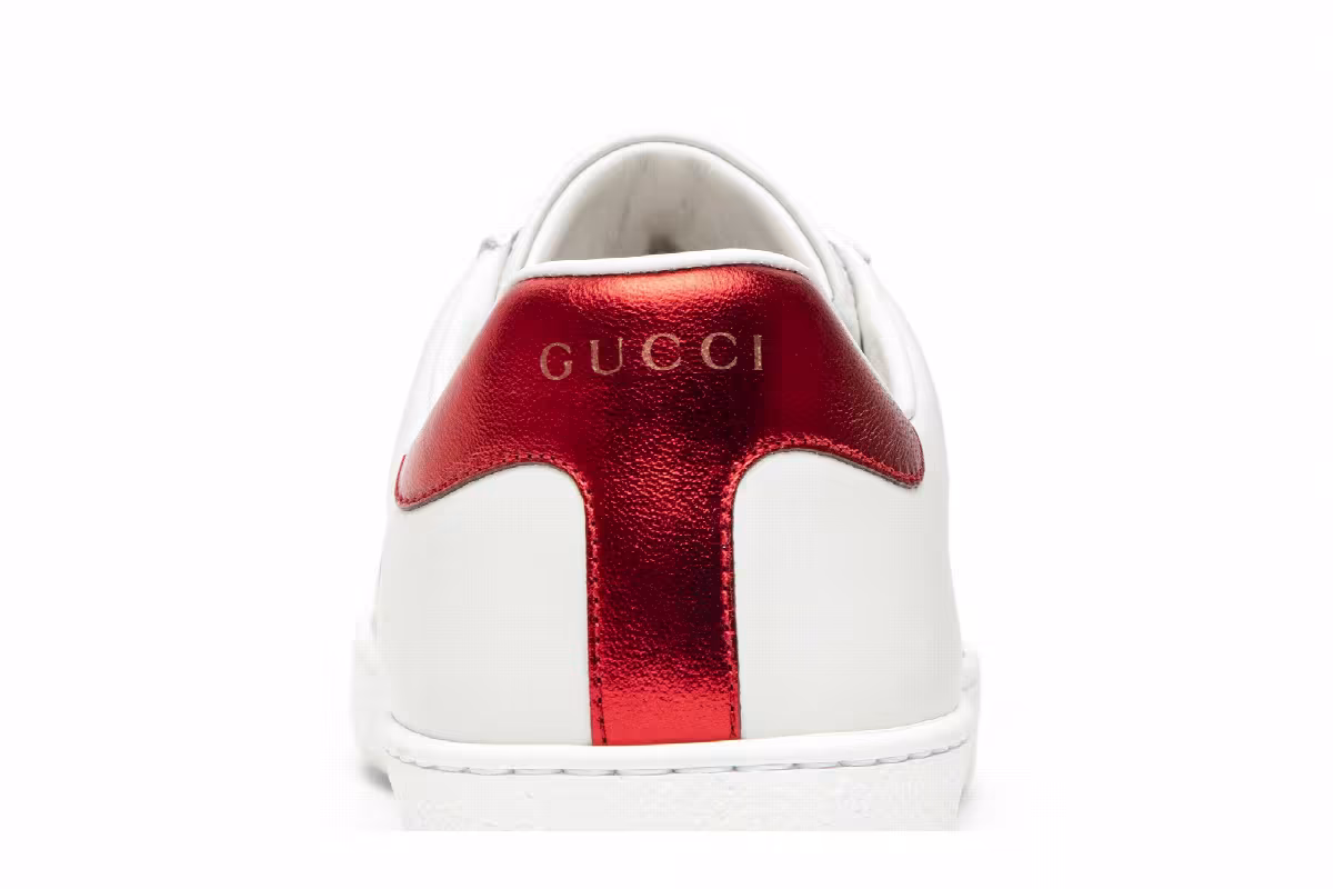 Gucci Stripe Leather Sneaker White Red Black, view 8