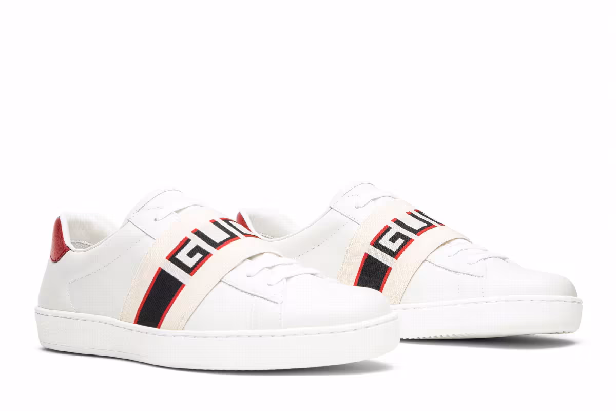 Gucci Stripe Leather Sneaker White Red Black, view 9