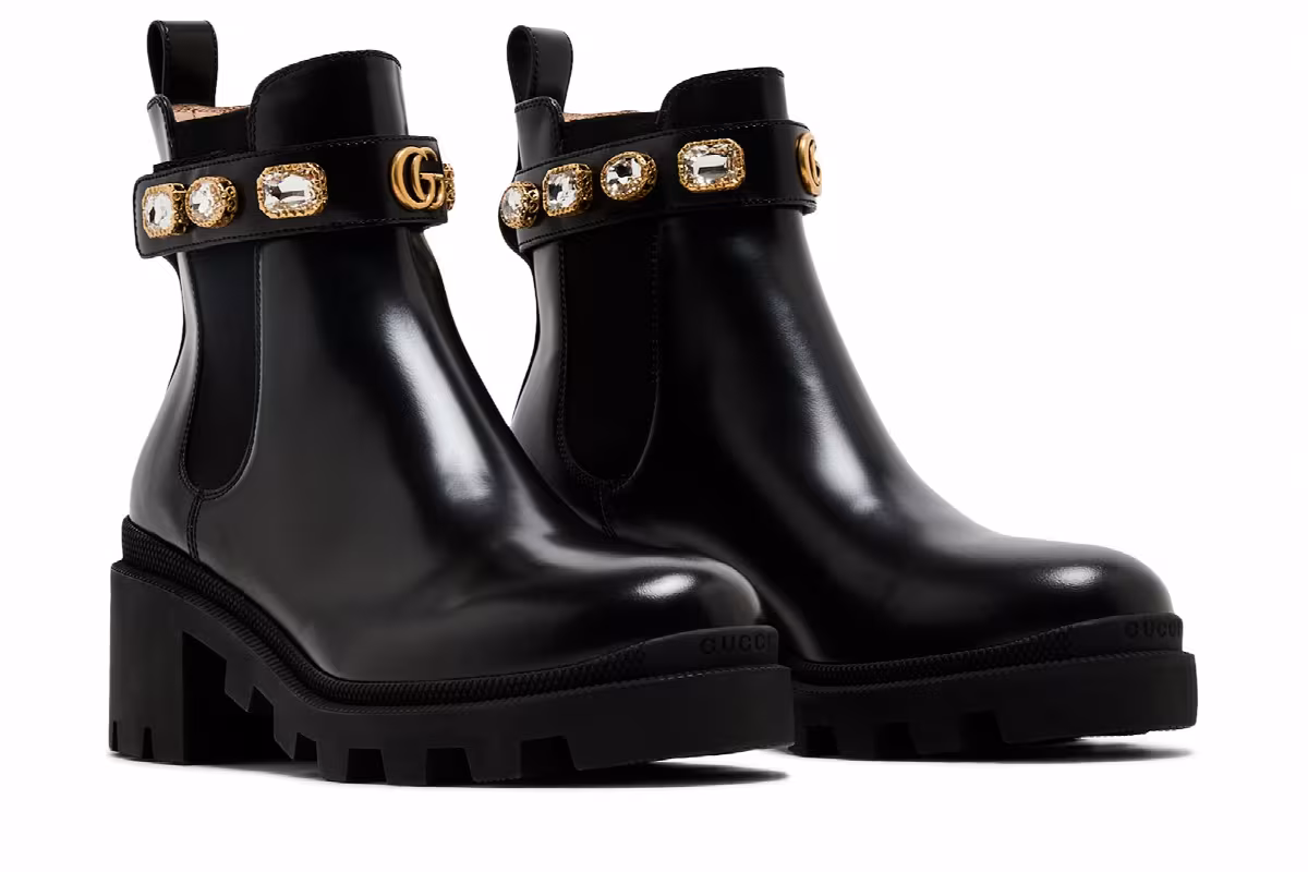 Gucci Women's Leather Ankle Boot Belt - Black, view 9