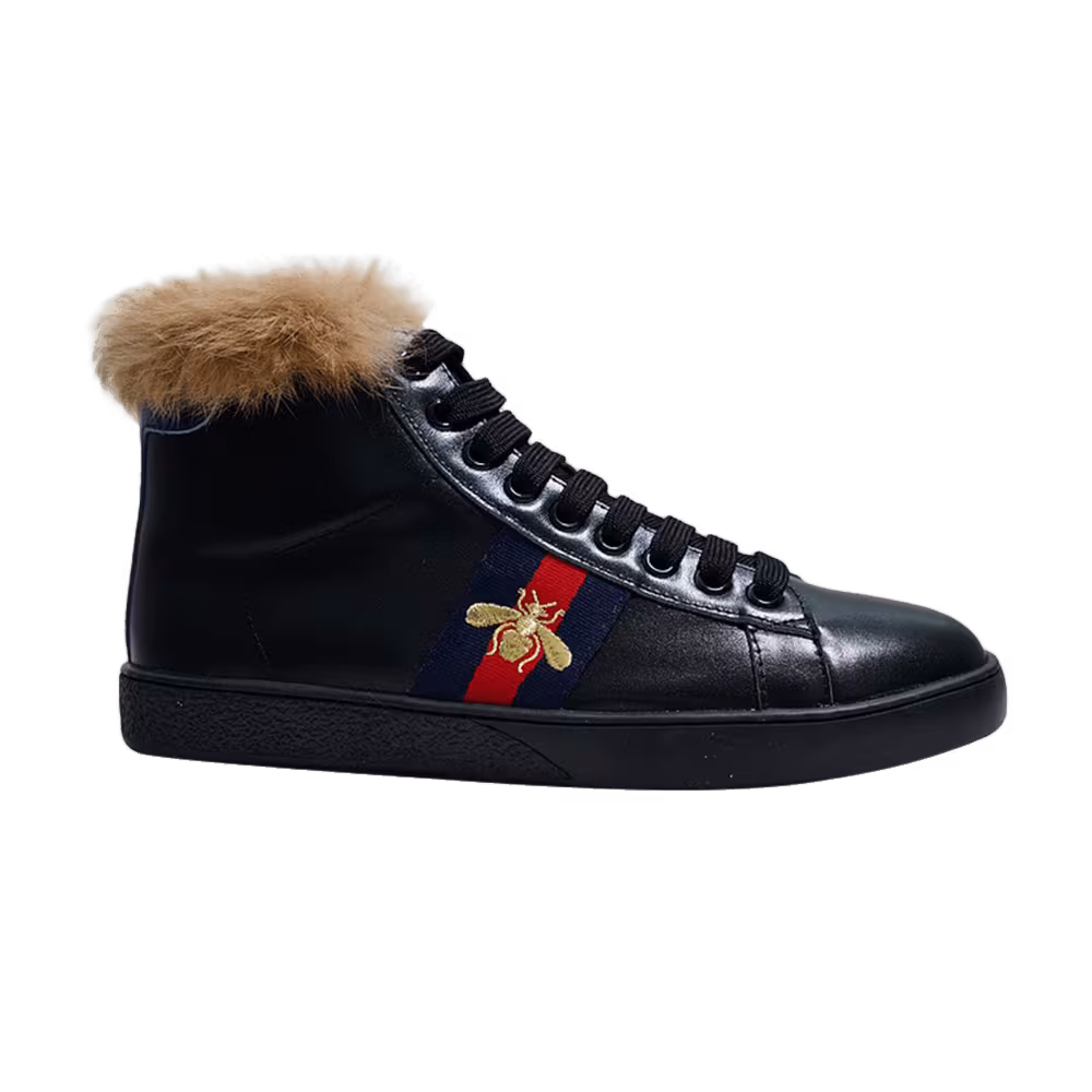 Gucci Stripe Ace High Black Fur