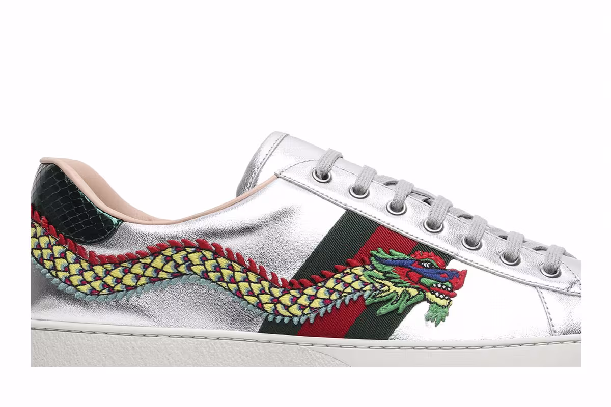 Gucci Ace Embroidered Silver Dragon, view 3