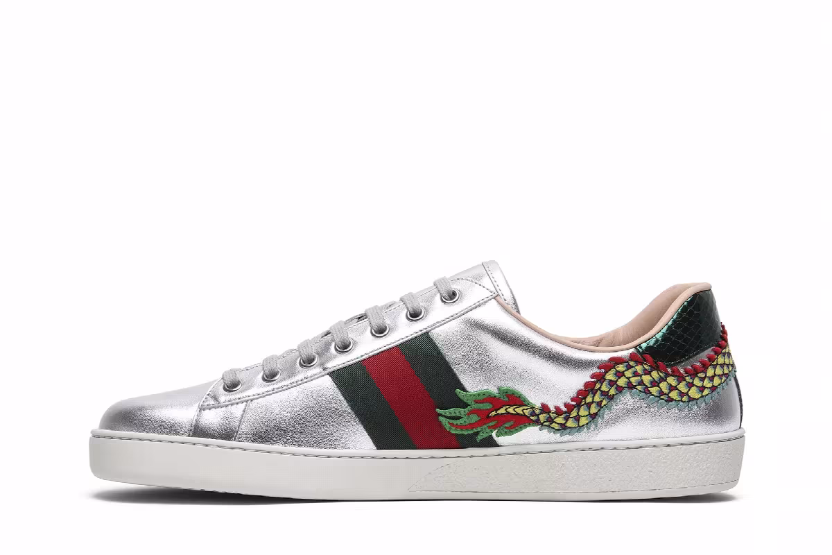 Gucci Ace Embroidered Silver Dragon, view 4