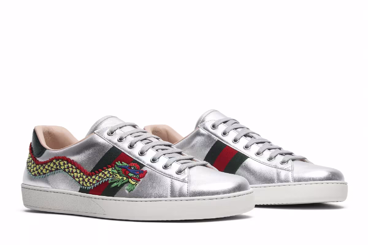 Gucci Ace Embroidered Silver Dragon, view 9