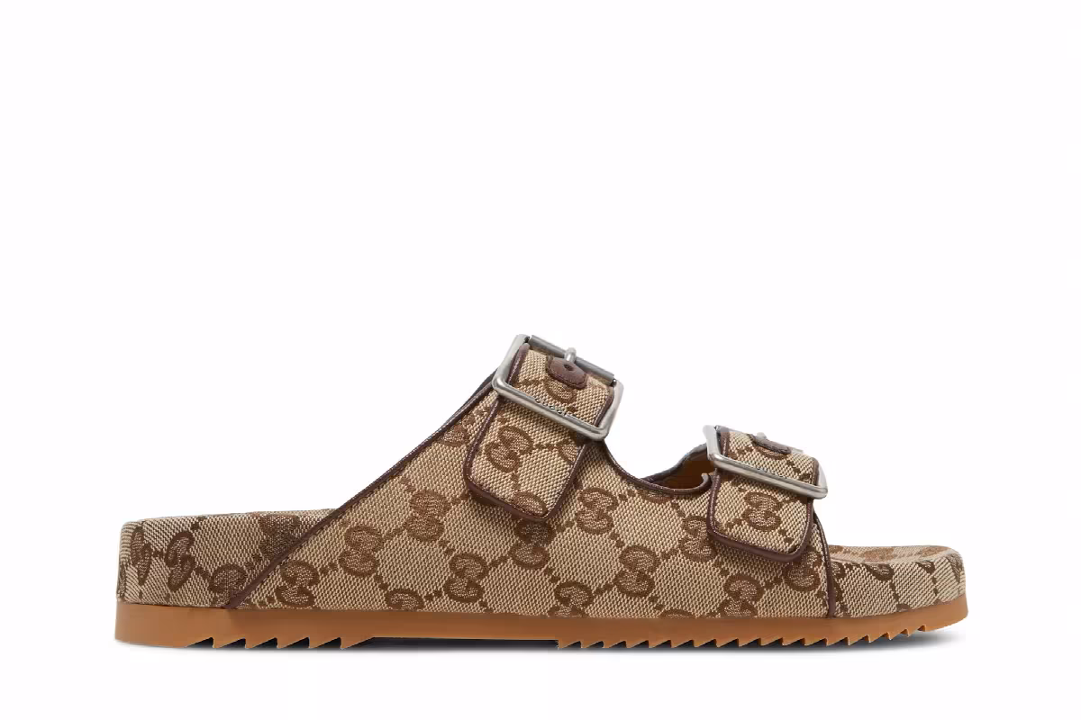 Gucci Slide Sandal Strap Beige Monogram, view 2
