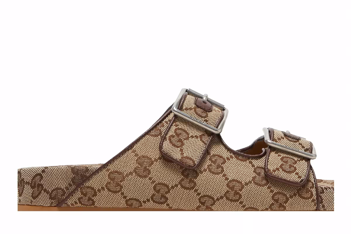 Gucci Slide Sandal Strap Beige Monogram, view 3