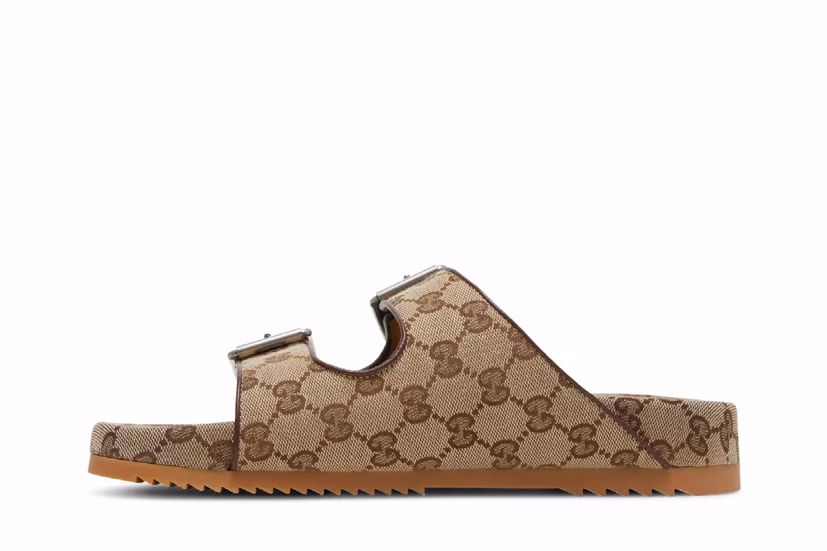 Gucci Slide Sandal Strap Beige Monogram, view 4