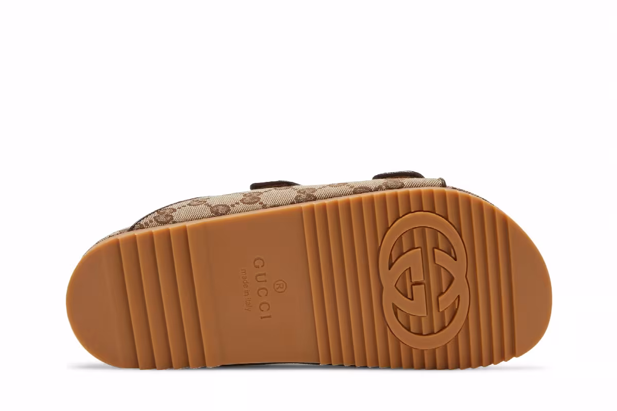 Gucci Slide Sandal Strap Beige Monogram, view 5