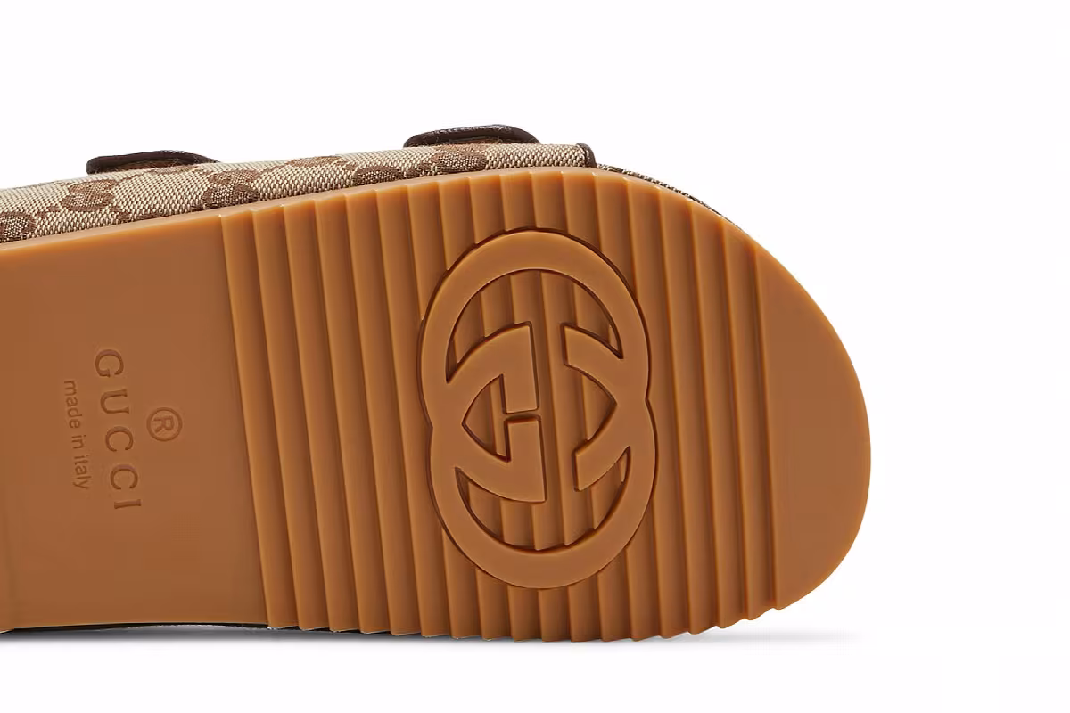 Gucci Slide Sandal Strap Beige Monogram, view 6
