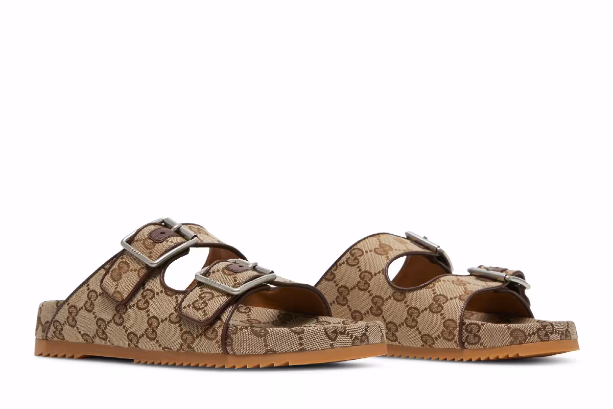 Gucci Slide Sandal Strap Beige Monogram, view 9