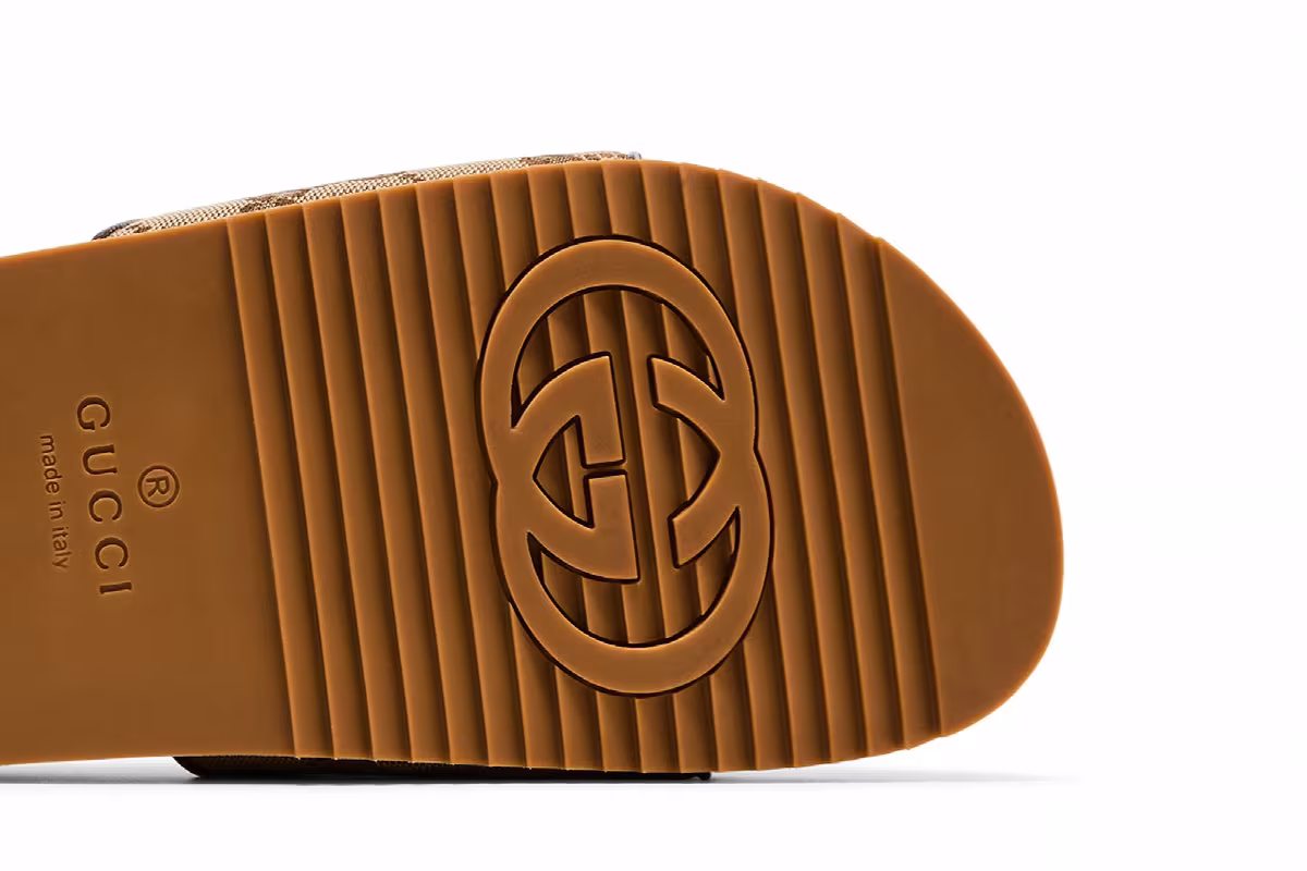 Gucci GG Canvas Slide Sandal Beige Monogram, view 6