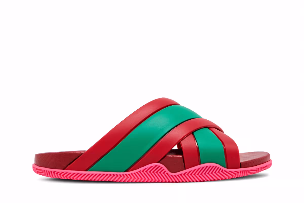 Gucci Women's Web Stripe Slide Sandal Coral, view 2