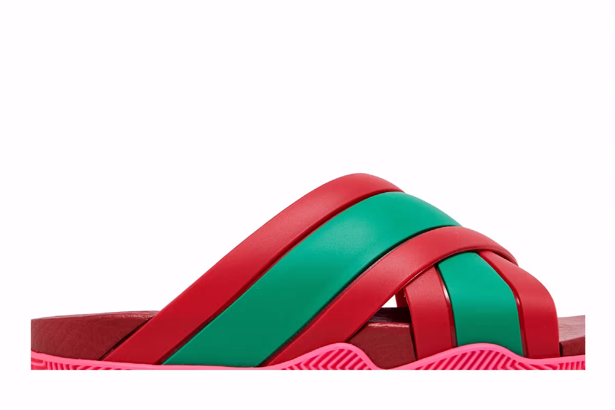 Gucci Women's Web Stripe Slide Sandal Coral, view 3
