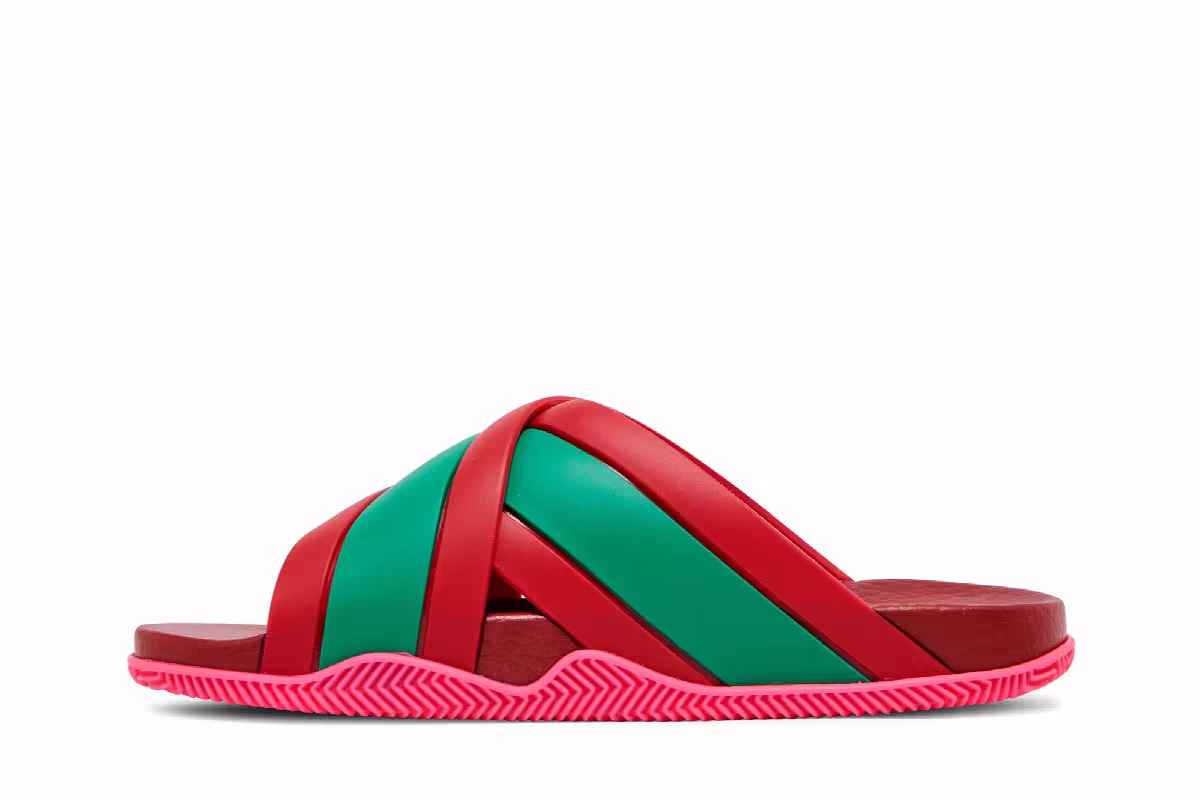 Gucci Women's Web Stripe Slide Sandal Coral, view 4