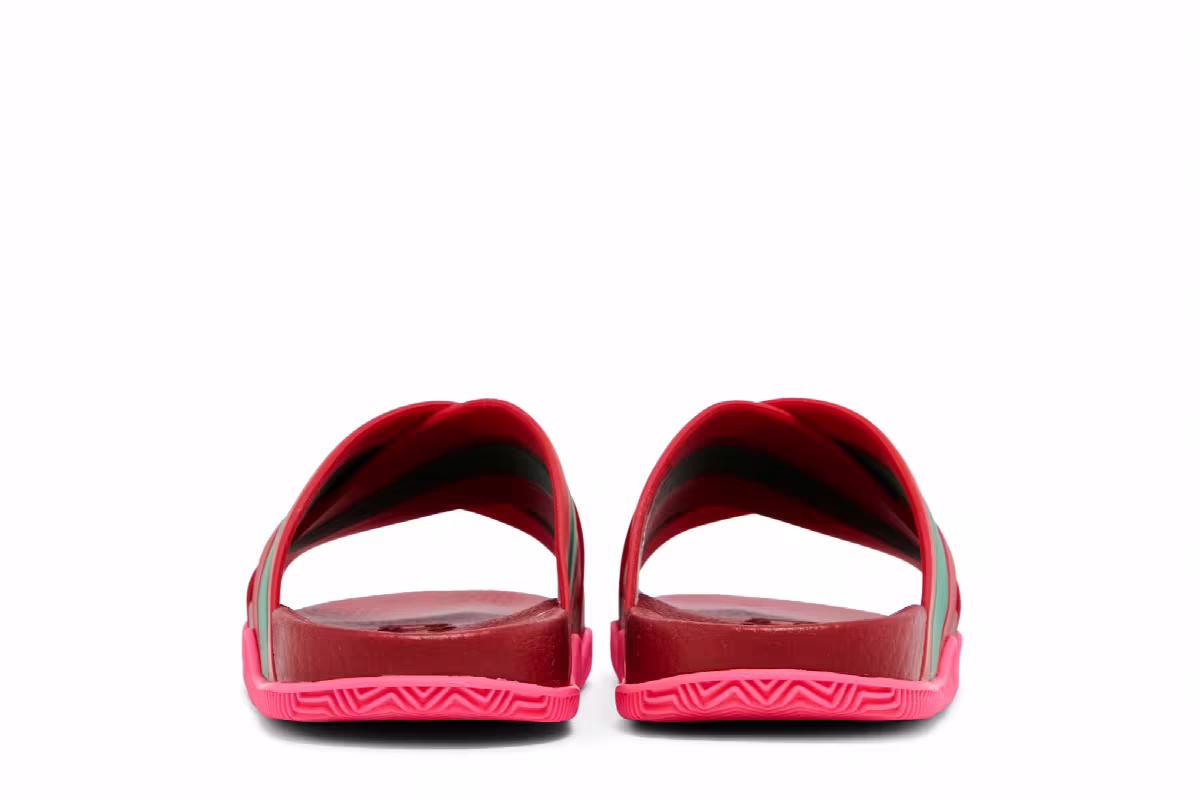 Gucci Women's Web Stripe Slide Sandal Coral, view 7