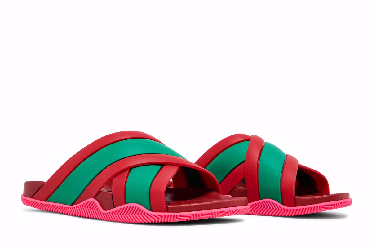 Gucci Women's Web Stripe Slide Sandal Coral, view 9