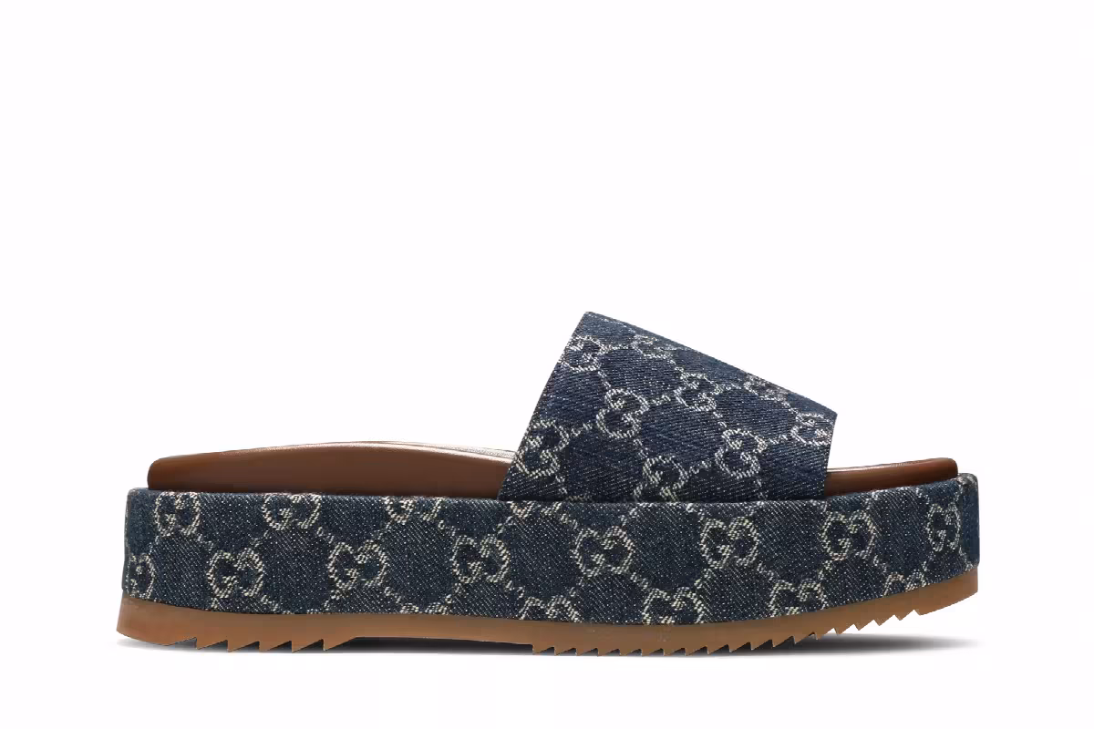 Gucci Women's Platform Slide Sandal Allover GG Denim, view 2