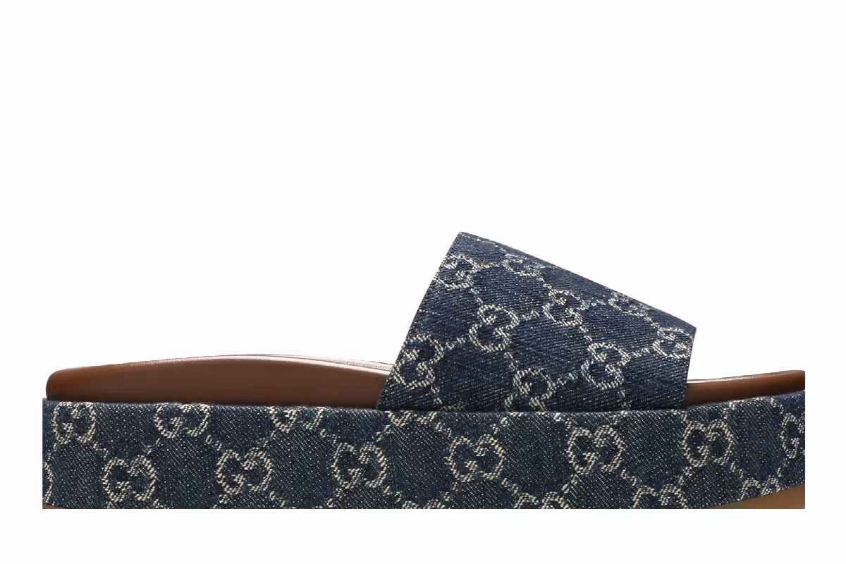Gucci Women's Platform Slide Sandal Allover GG Denim, view 3