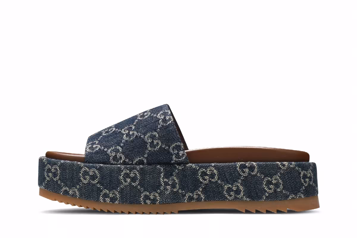 Gucci Women's Platform Slide Sandal Allover GG Denim, view 4