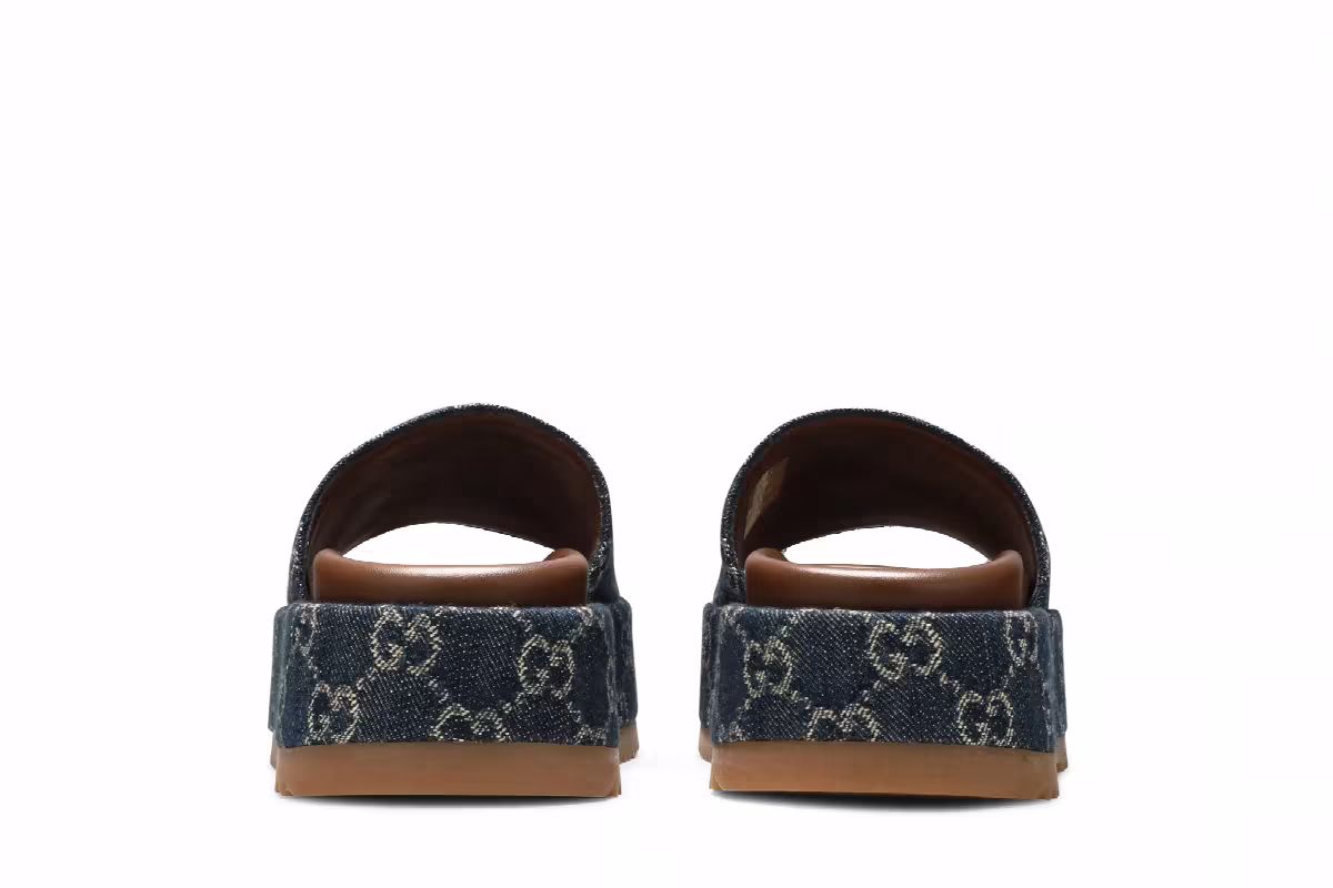 Gucci Women's Platform Slide Sandal Allover GG Denim, view 7