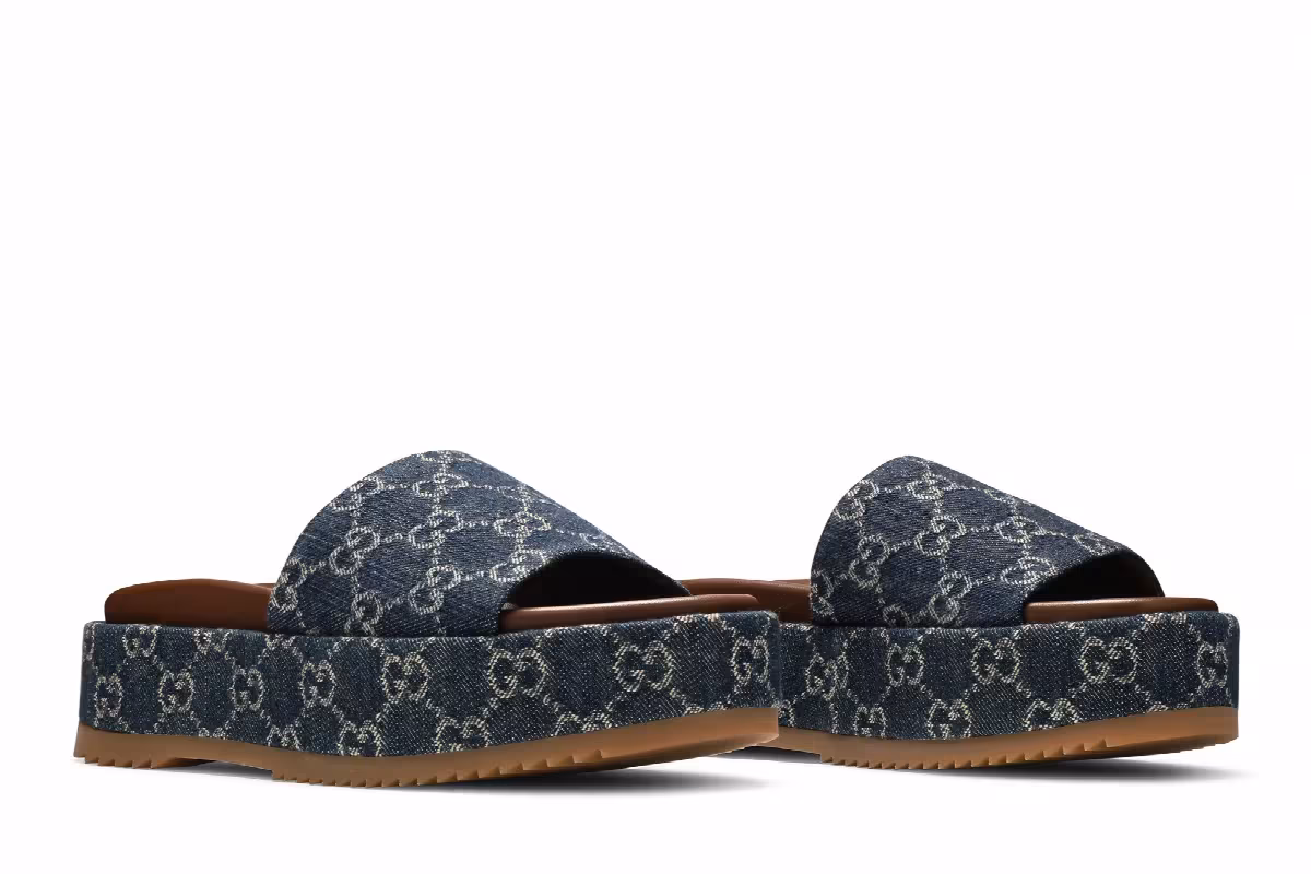 Gucci Women's Platform Slide Sandal Allover GG Denim, view 9