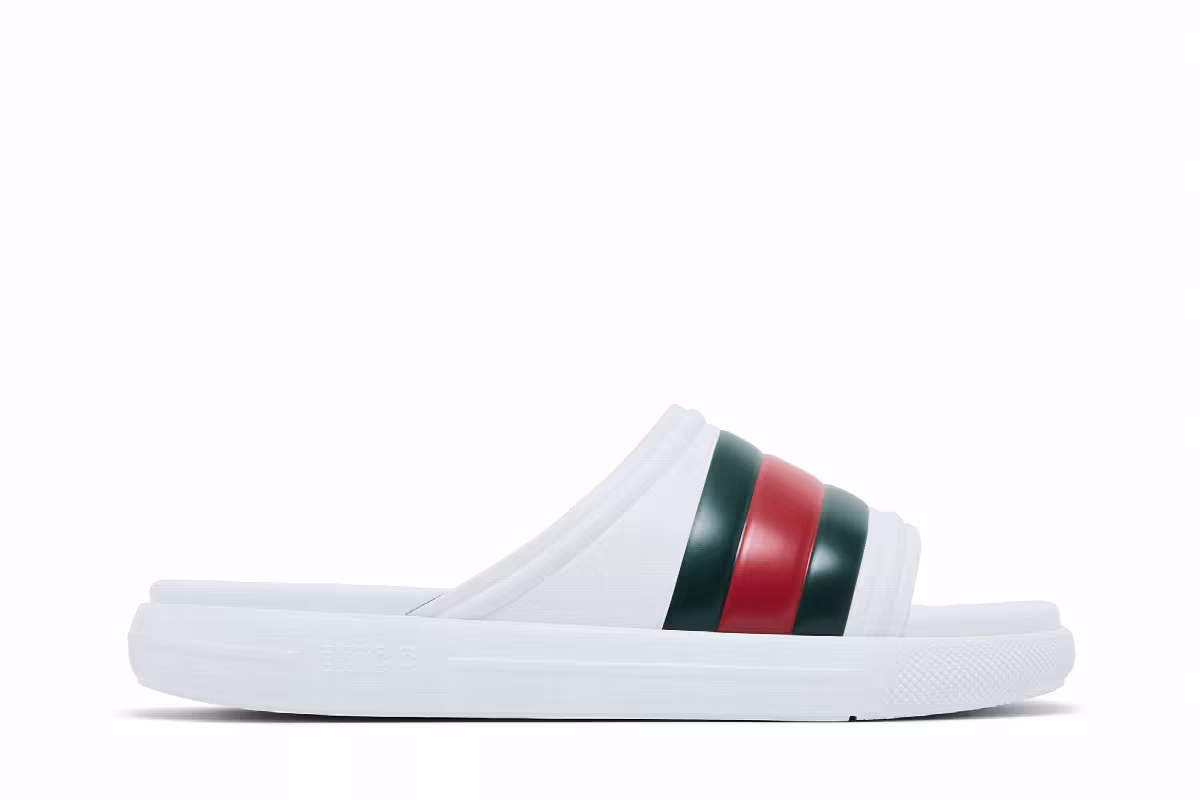 Gucci Web Slide Sandal White Green Red, view 2