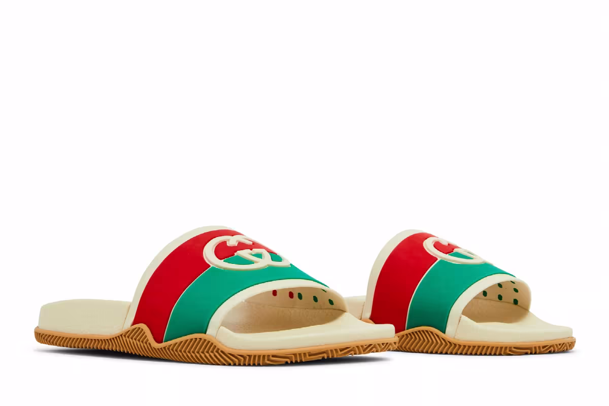 Gucci Women's Slide Interlocking G - White Red Green, view 9