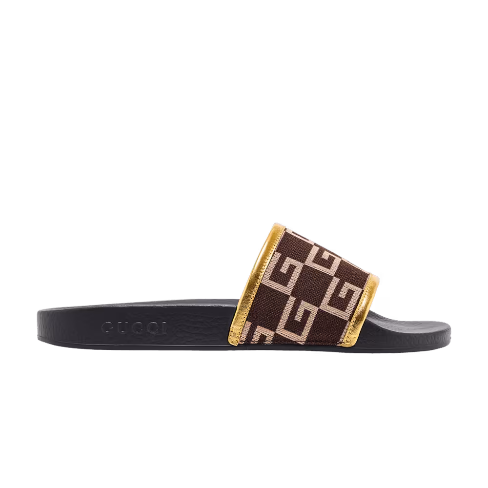 Gucci Pursuit 72 Knit Slide Brown Gold