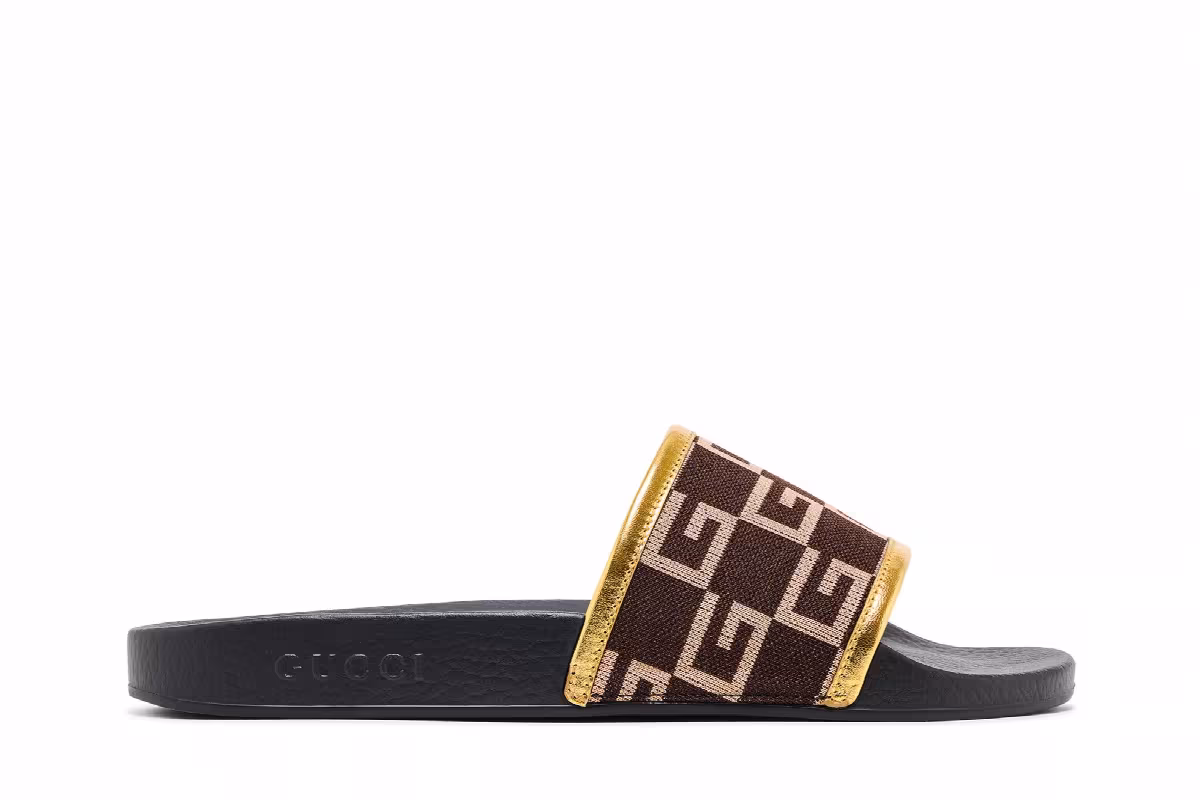 Gucci Pursuit 72 Knit Slide Brown Gold, view 2