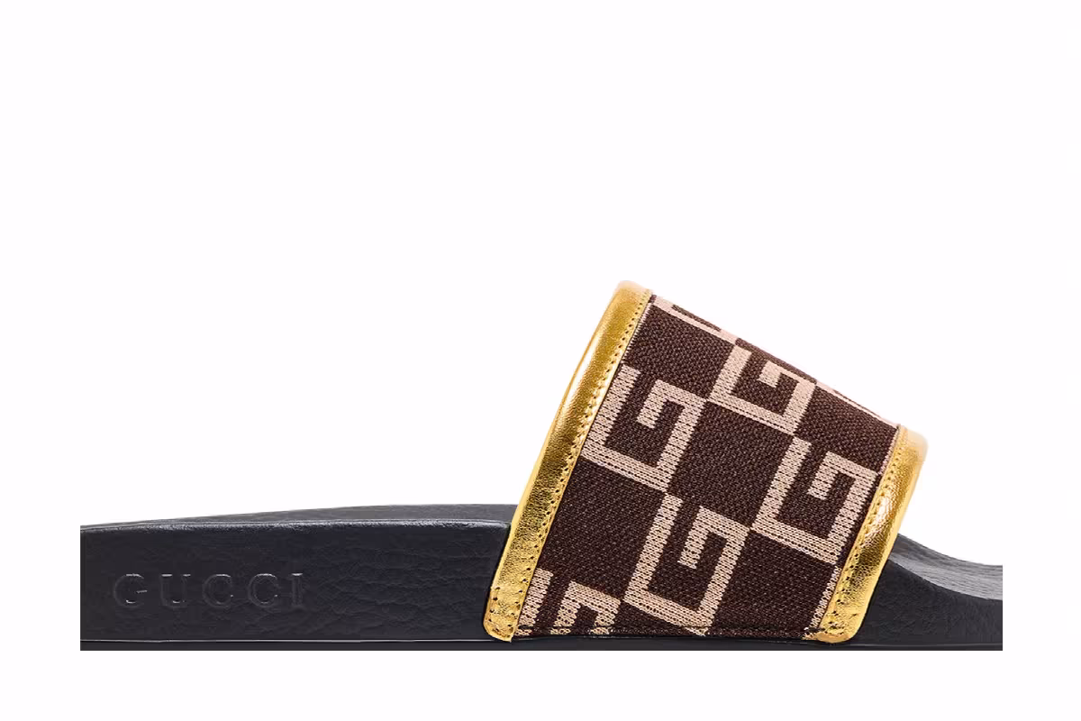 Gucci Pursuit 72 Knit Slide Brown Gold, view 3