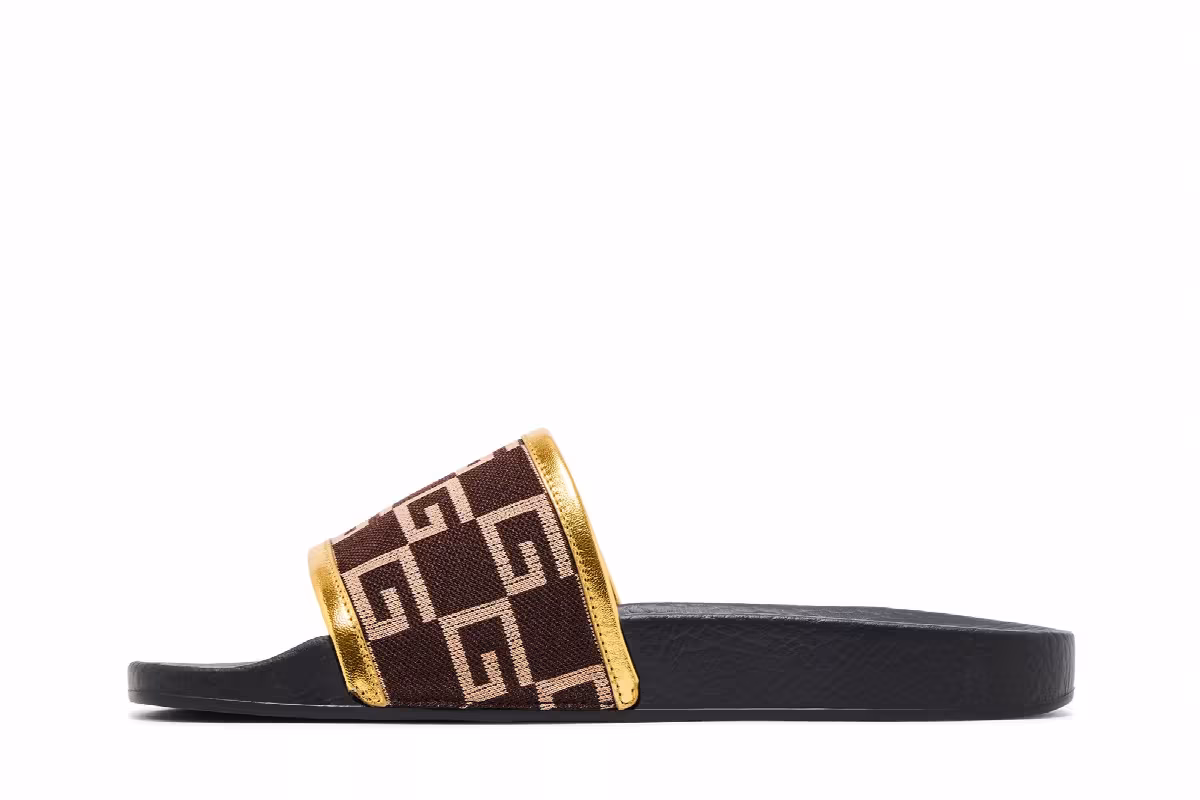 Gucci Pursuit 72 Knit Slide Brown Gold, view 4