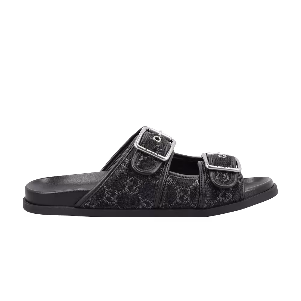 Gucci Slide Sandal With Buckles Black GG Denim