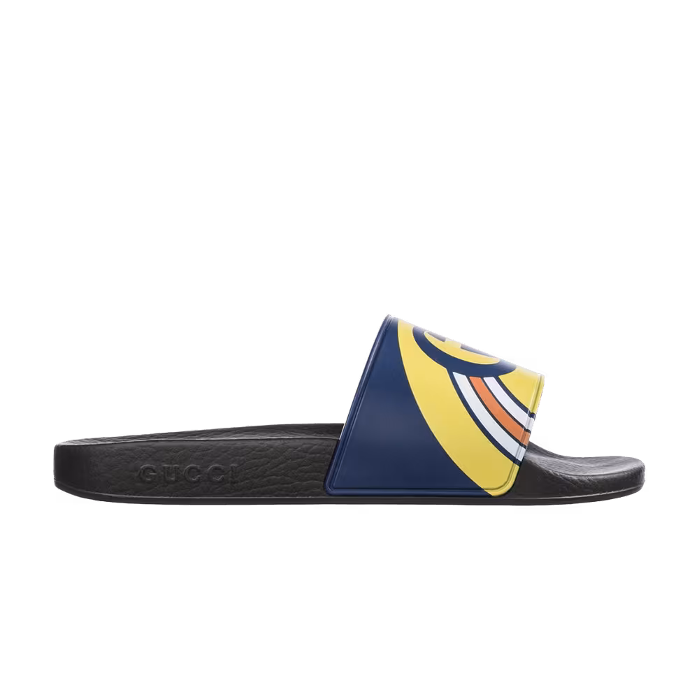 Gucci Pursuit Logo Slides Gold Navy