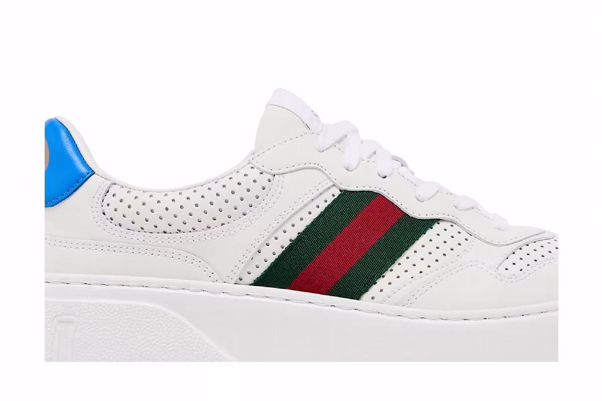 Gucci Women's Chunky GG Web Sneaker White Blue, view 3