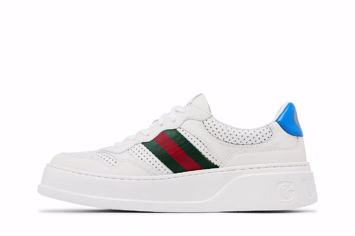 Gucci Women's Chunky GG Web Sneaker White Blue, view 4