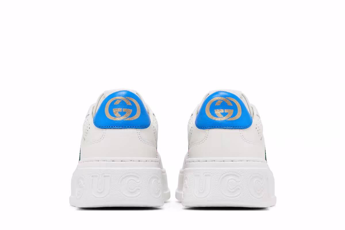 Gucci Women's Chunky GG Web Sneaker White Blue, view 7