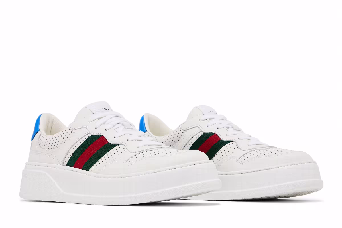 Gucci Women's Chunky GG Web Sneaker White Blue, view 9