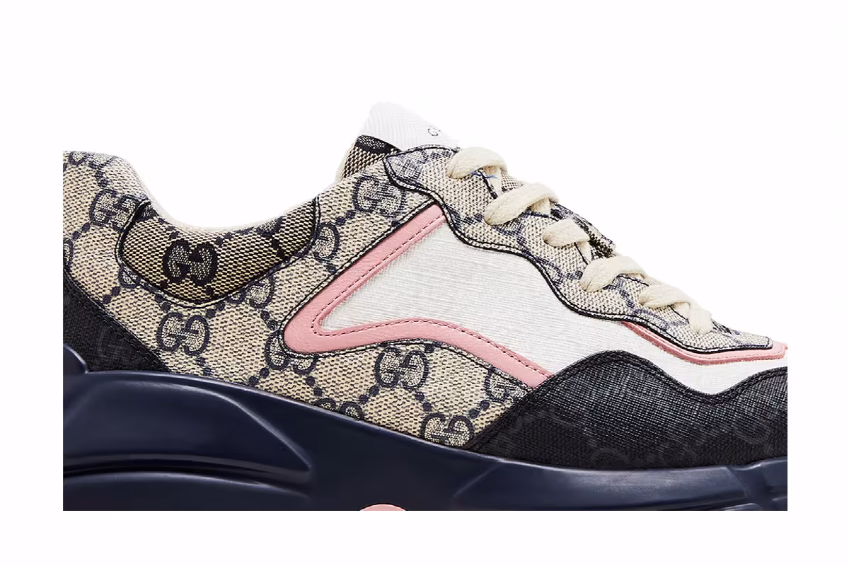 Gucci Women's Rhyton Sneaker Beige Blue Monogram, view 3