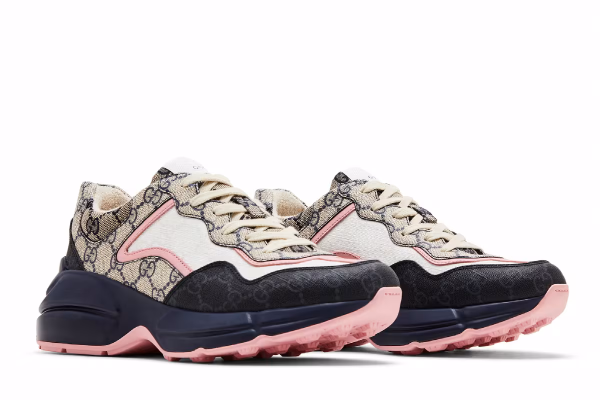 Gucci Women's Rhyton Sneaker Beige Blue Monogram, view 9